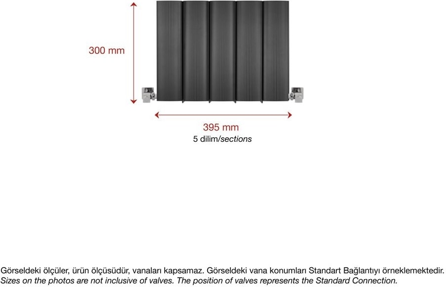 300 x 395 mm Amber Yatay Antrasit Alüminyum Radyatör Standart Bağlantı