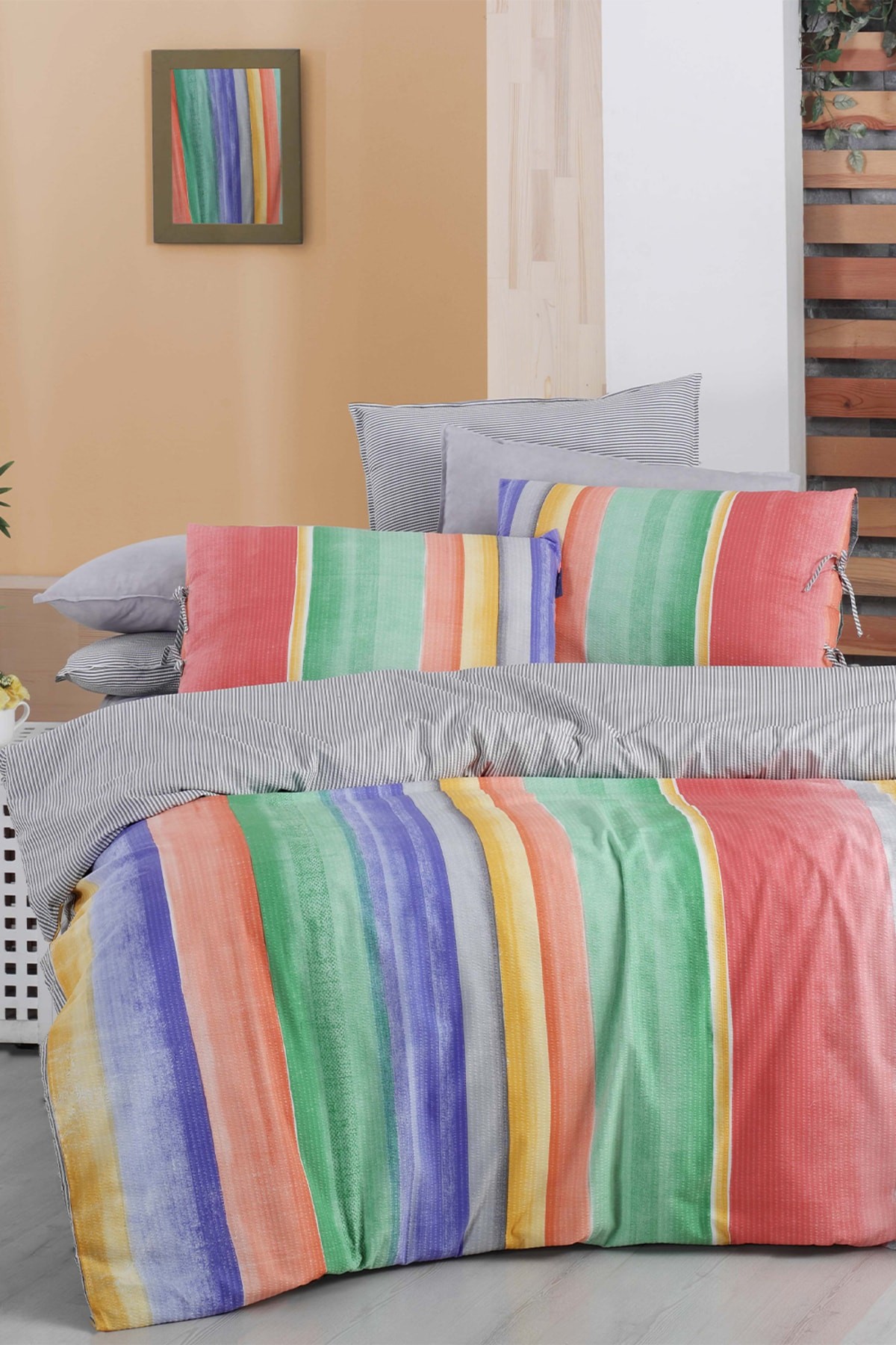 Moretti Multicolour Çift Kişilik %100 Pamuk Fancy Poplin Nevresim Takımı