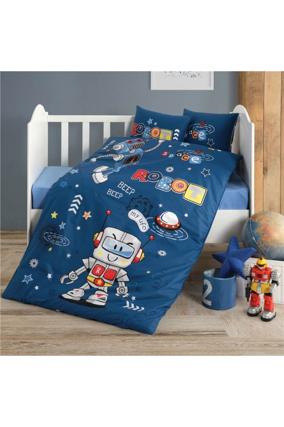 Ranforce 100% Pamuk Bebek Nevresim Takımı ROBO V1 MAVİ