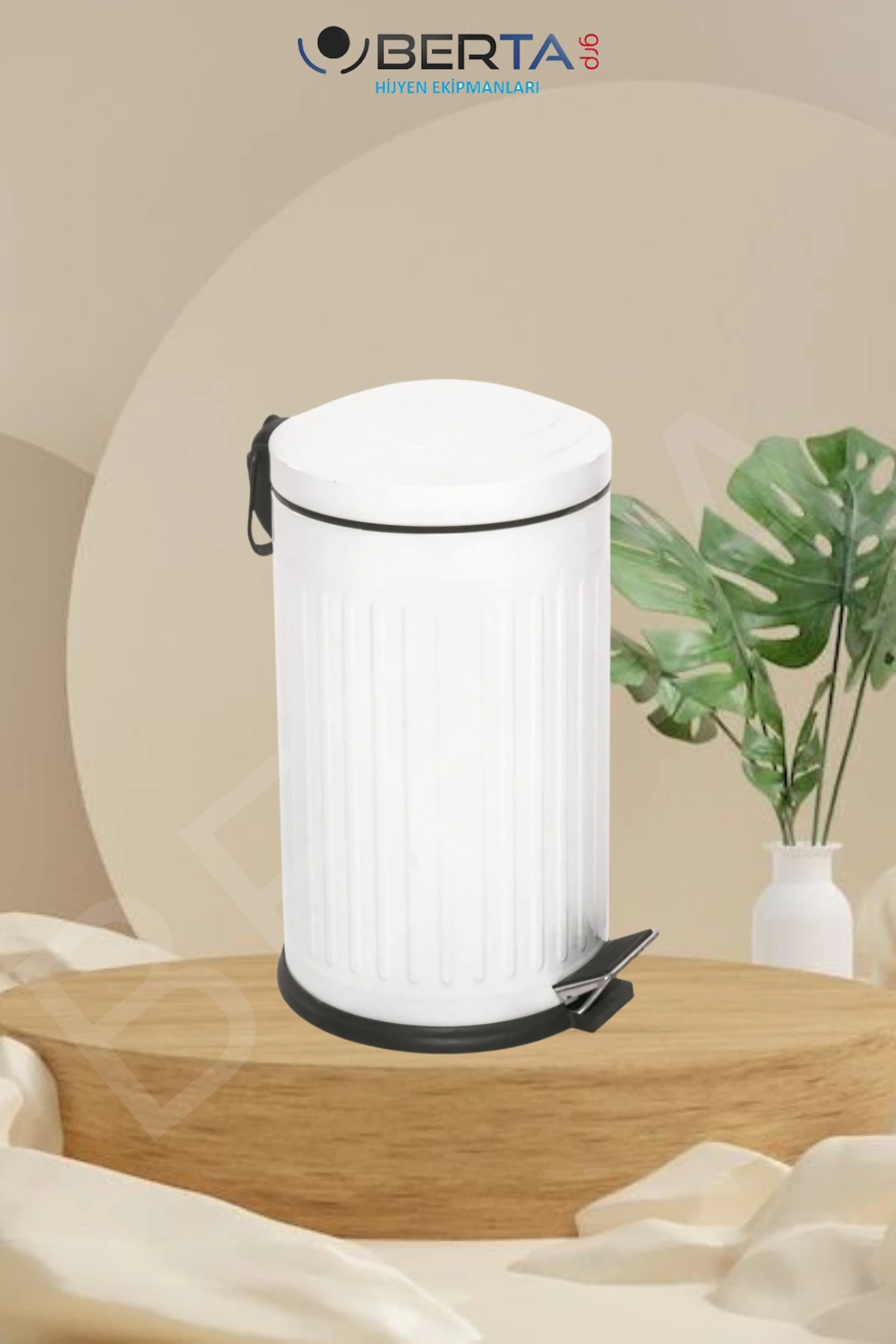 Vintage Beyaz Çöp Kovası Amortisörlü Kapak Çizgili Lüks Model 16lt