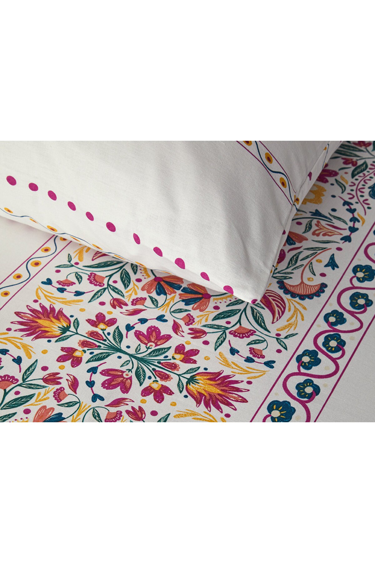 Folk Blossom King Size Nevresim Seti Fuşya