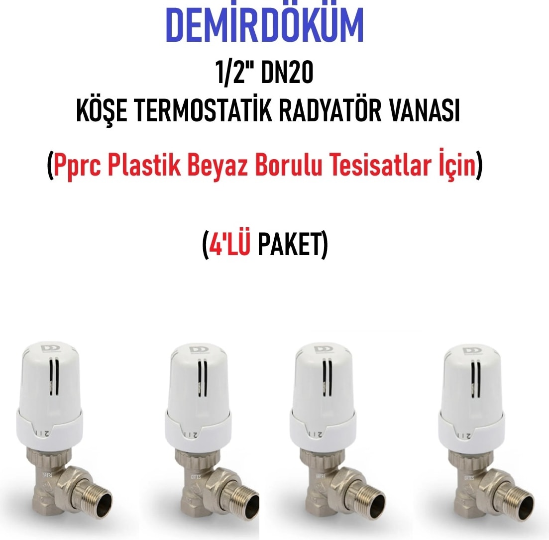 (4'lü Paket) Dd-T1 Köşe 1/2" Termostatik Radyatör Vanası - Thermostatic Radiator Valve