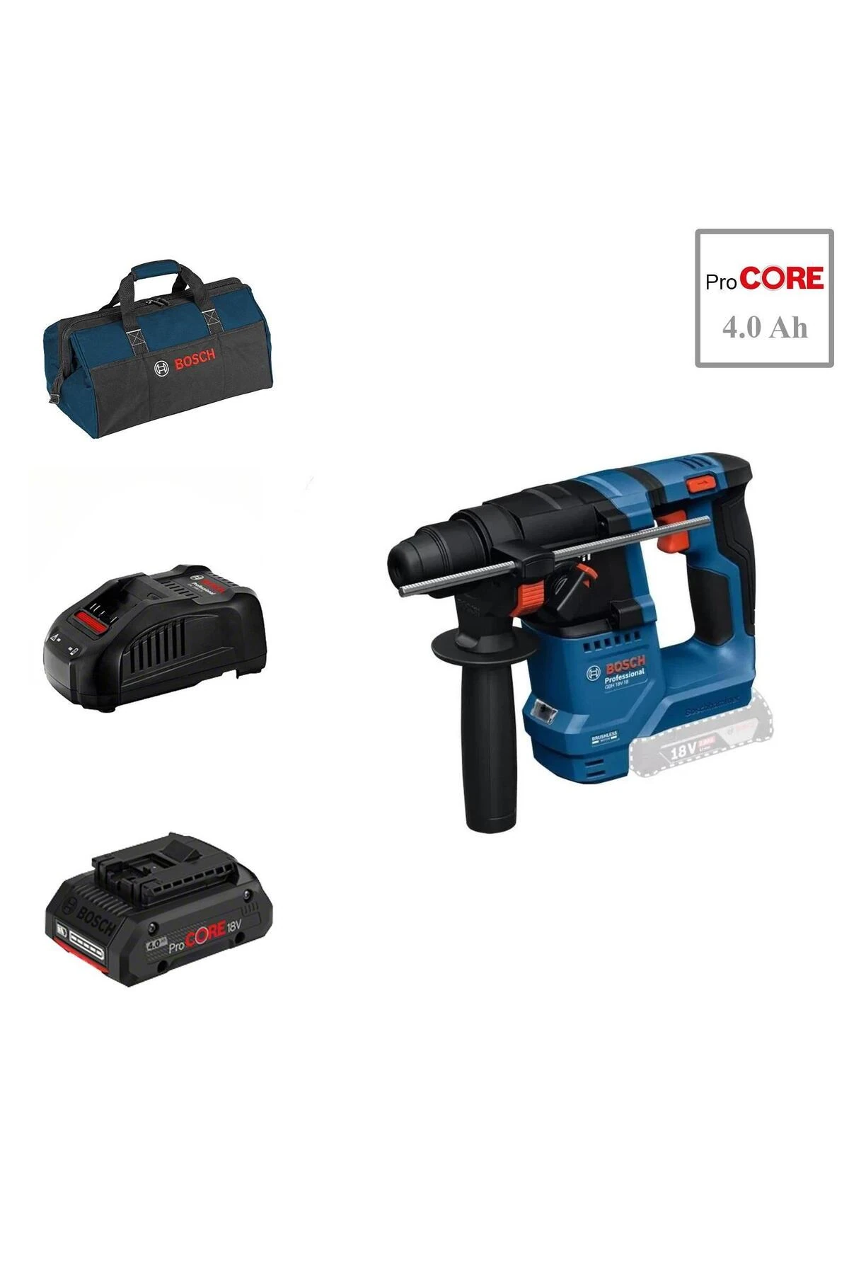 GBH 18V-18 1x4 Ah ProCORE Akülü Sds Plus Delici Bez Çantalı