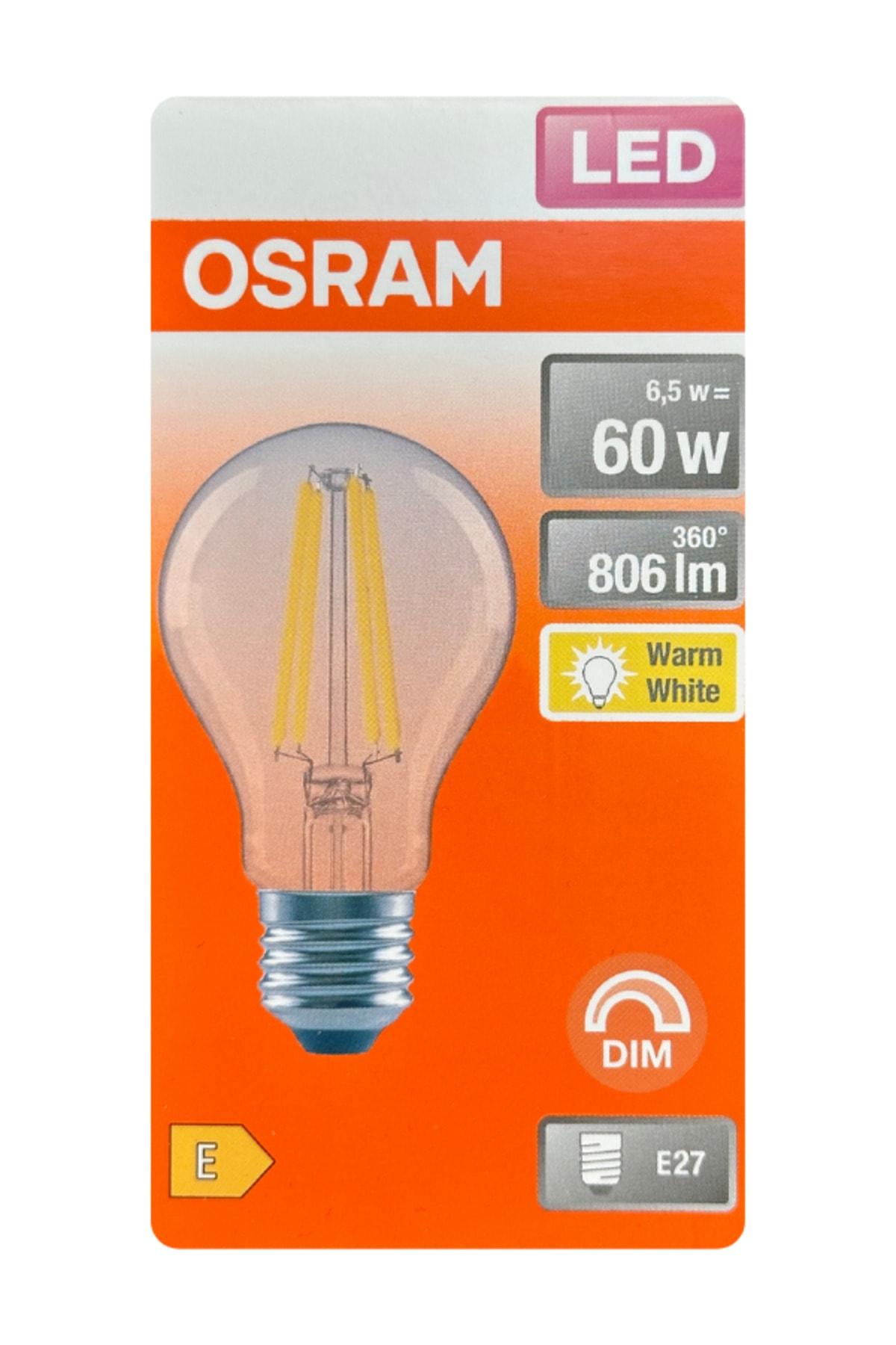 (2 Adet) 6,5W (60W) 2700K (Sarı Işık) Dim Edilebilir E27 Duylu (Kalın Duy) Led Şeffaf Ampul