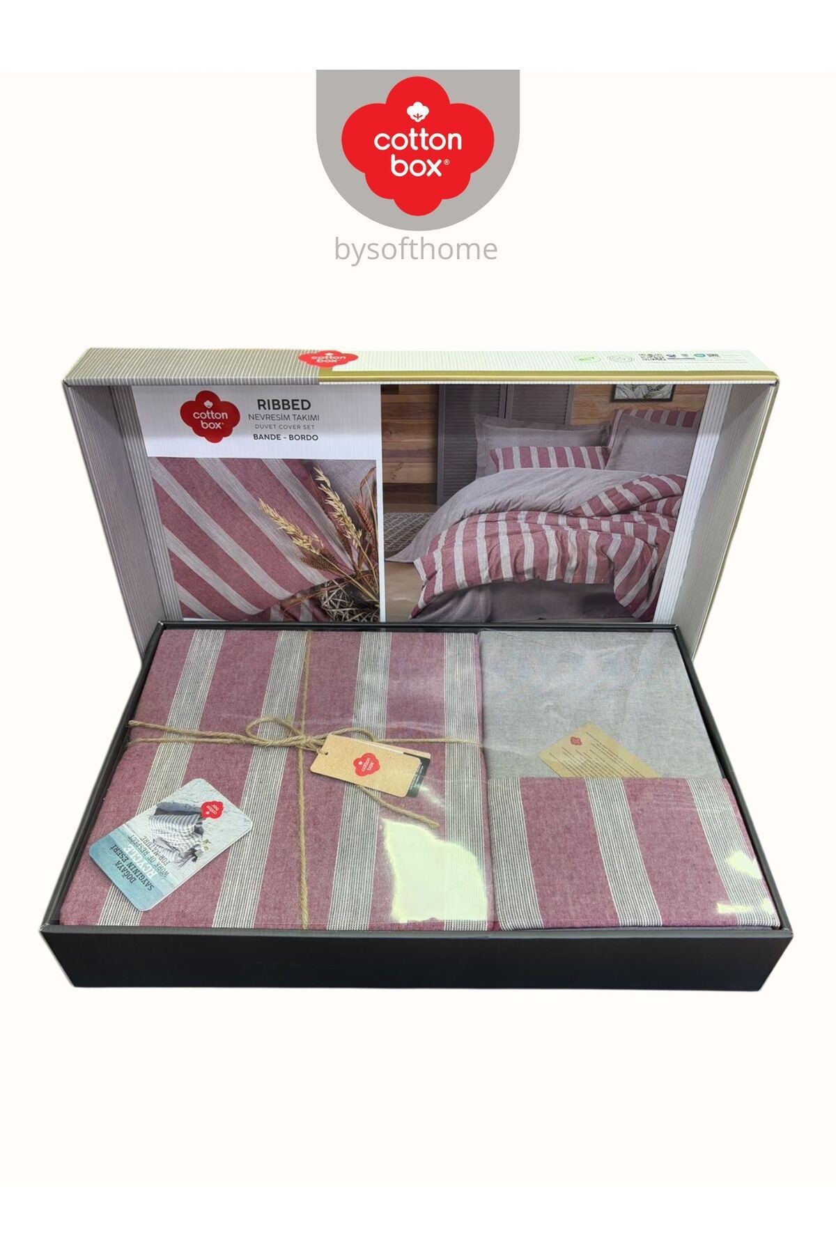 RIBBED BANDE BORDO Çift Kişilik Nevresim Takımı