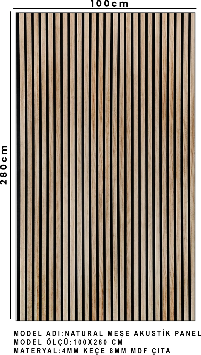 Mdf Ahşap Akustik Duvar Paneli 100 x 280 cm ( Natural Meşe )