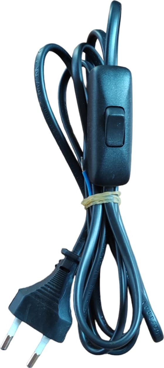 Düğmeli ve Fişli Abajur Elektrik Kablosu Siyah Renk