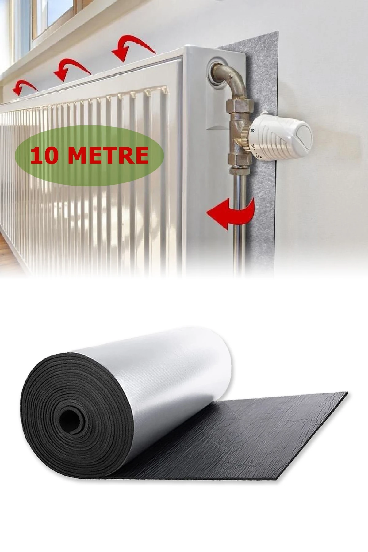 10 M. Rulo Kalorifer Arkalığı Radyatör Petek Arkasına Alüminyum Folyo Isı Yalıtım Izolasyon Levhası