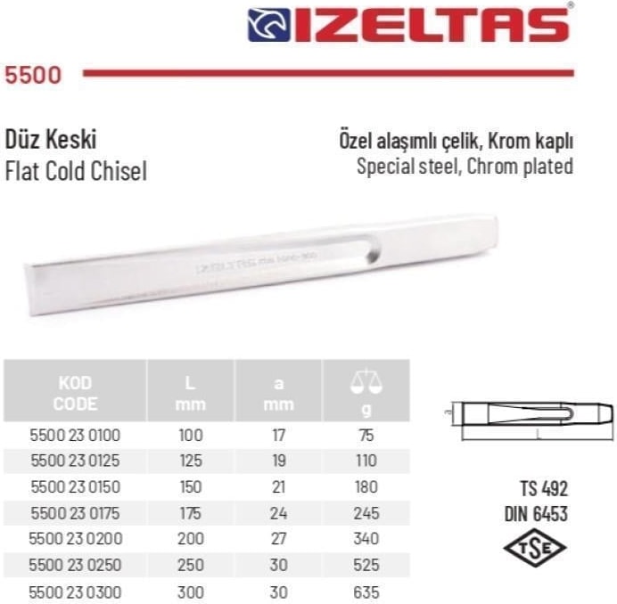250 mm Düz Keski Krom Kaplı 5500 23 0250