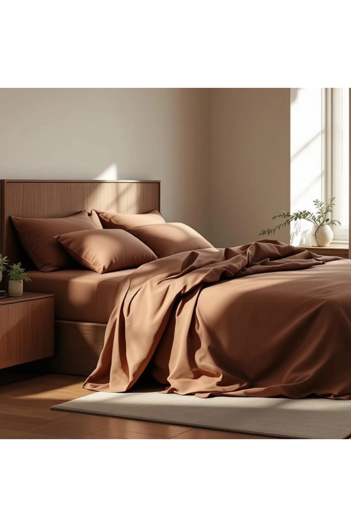Soho 200 TC Pamuk Perkal King Size Nevresim Seti Kahverengi