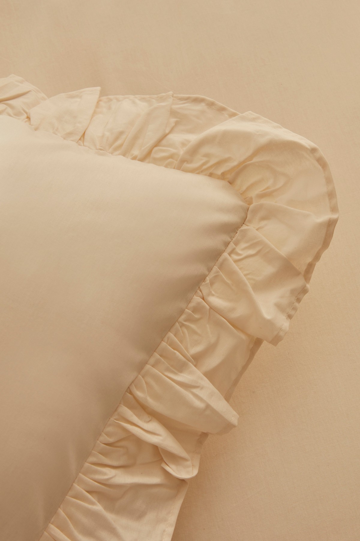 Pure Ruffle %100 Pamuk Çift Kişilik Nevresim Takımı Açık Bej