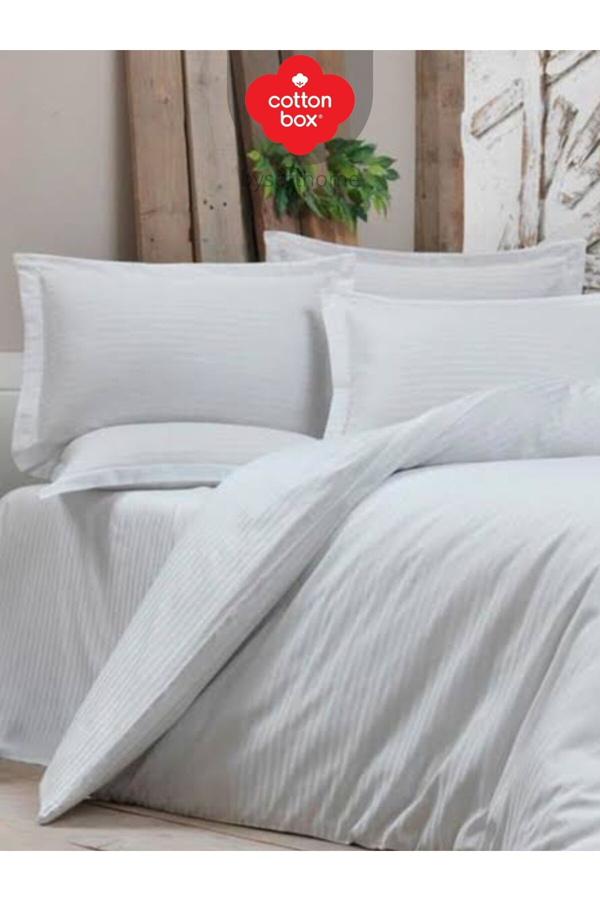 Elegant Stripe Beyaz Çift Kişilik Pamuk Saten Nevresim Takımı