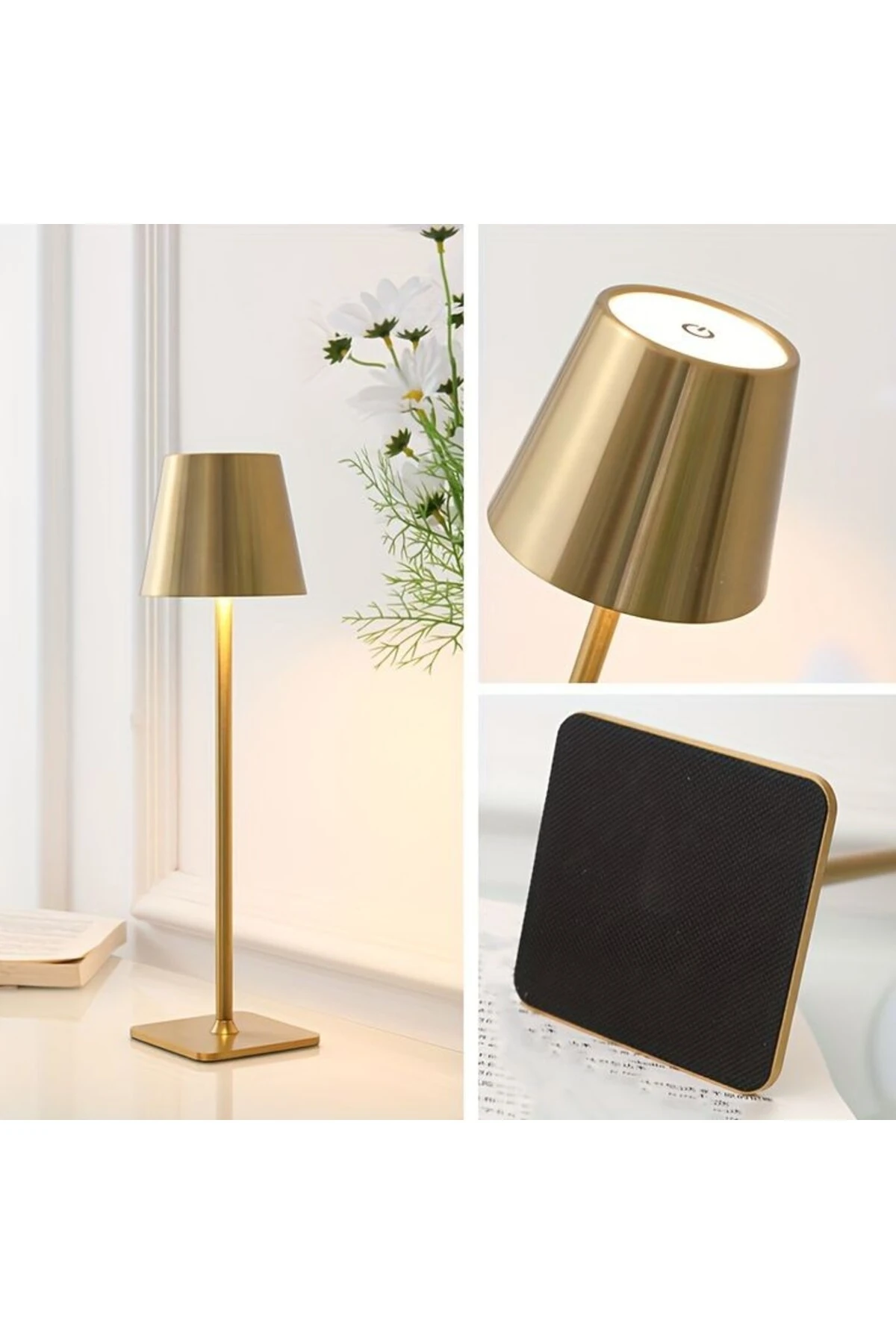 Masa Lambası Gold Renk Tek Anahtarla Dokunmatik 3 Renk Yanma Modlu Dimmerli