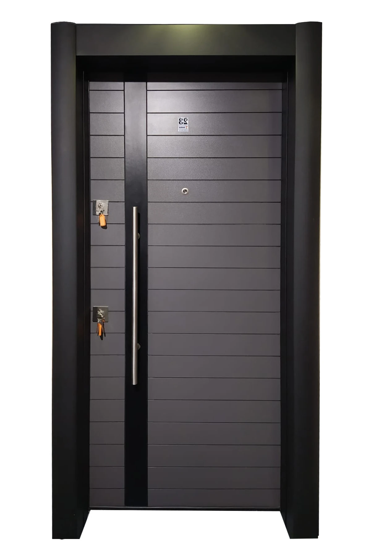 Celik Kapı Tırnaklı Sistem Kale Kilitli Çelik Kapı Siyah Statik Kasalı Antrasit Düz Model Sol Açılım