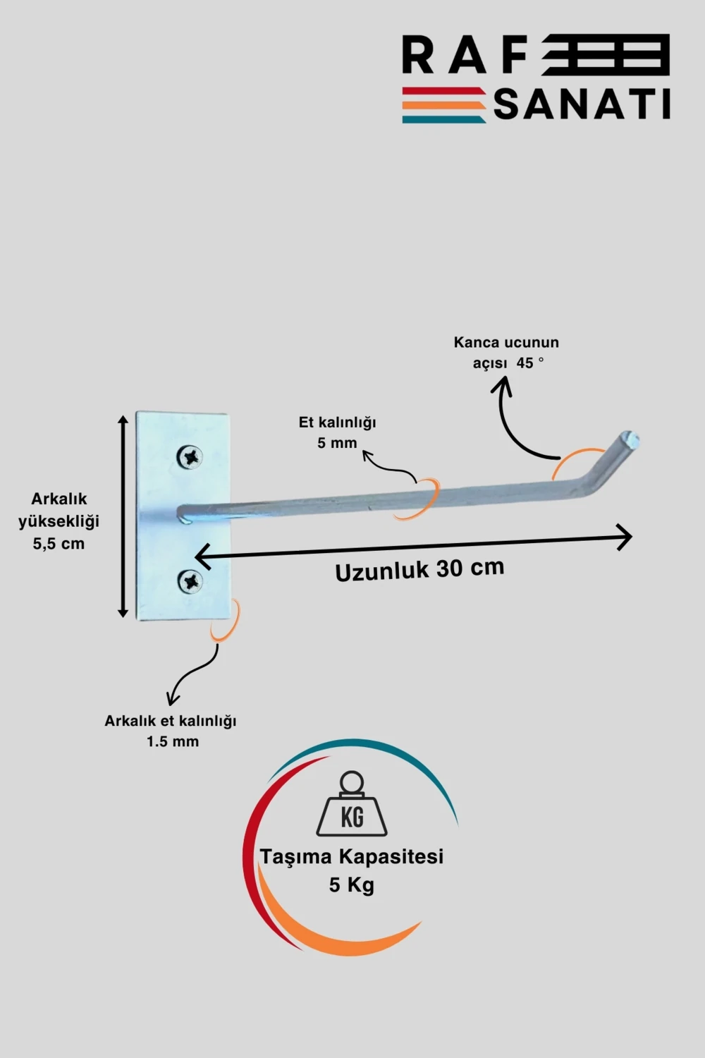 50 Adet Duvar Kancası 30 cm Duvar ve Suntaya Monte Askı Vidalı Kanca Raf Kancası Raf Askısı Aksesuar Tel