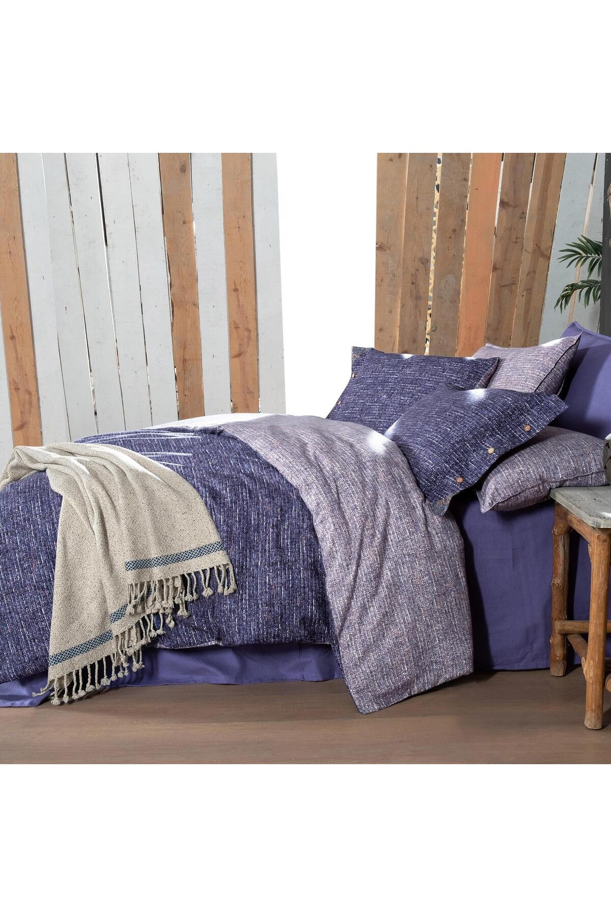 Glamis King Size (Battal Boy) %100 Pamuk Flanel (Pazen) Nevresim Takımı Lila