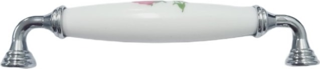Beyaz Polimer Kulp Krom Ayak Çiçekli 128 mm / 5 Adet