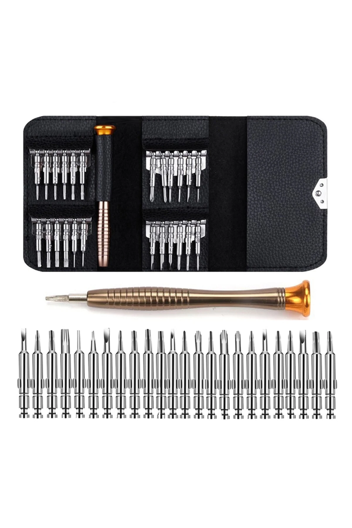25 Parça Deri Cüzdanlı Tornavida Set Elektronik Saat Bilgisayar Tamir Tornavidası Seti