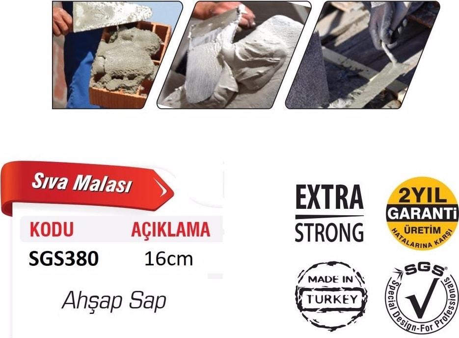 SGS 16CM Ahşap Saplı SGS380 Sıva Malası 1.20MM Kalınlığında Zımparalanmış 50 Rockwell Yay Çeliği