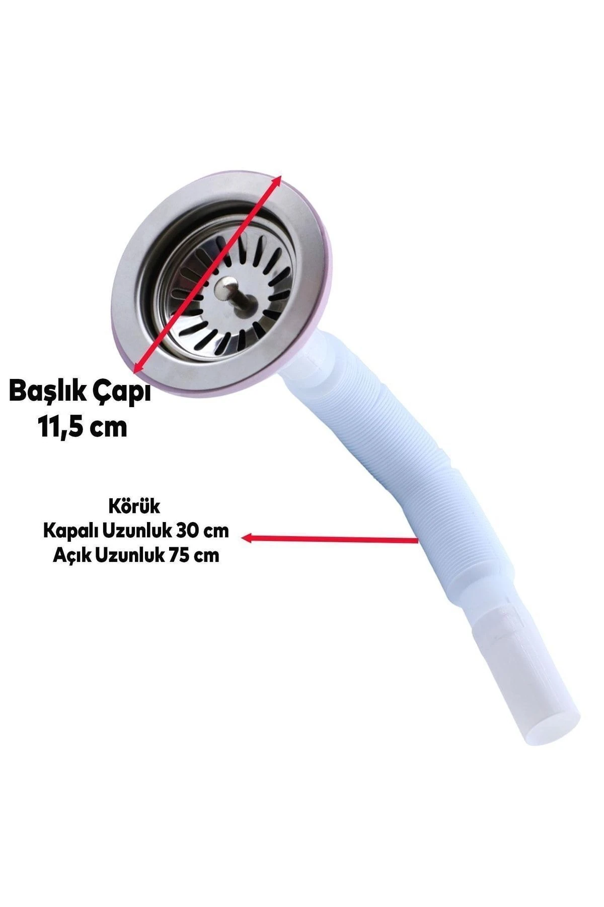 Lüks Çöpmak Körüklü Evye Lavabo Evye Sifonu Pis Su Gideri Borusu Plastik Geniş Kafa 30 -75 Cm