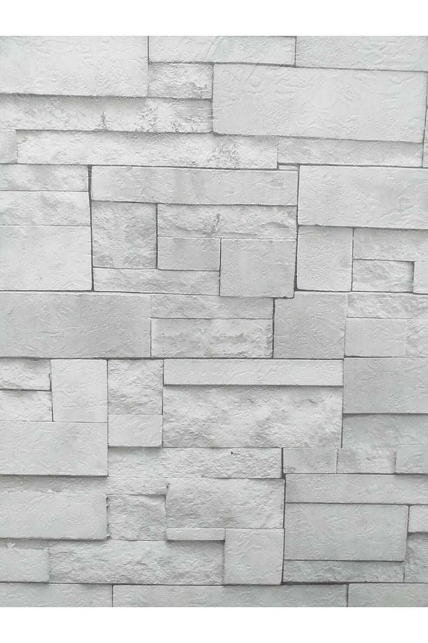 Oskar White Doğal Taş Görünümlü Açık Gri Duvar Kağıdı(5m2)