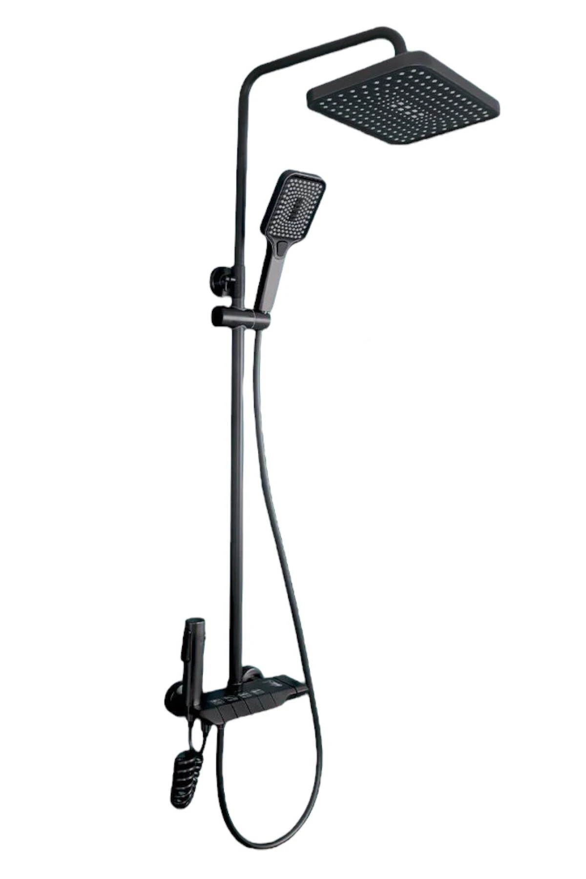 Piyano Siyah Robot Tepe Duş Seti Yağmur Tepe Banyo 4 Tuşlu Batarya Dahil Siyah Duş Seti Fleko