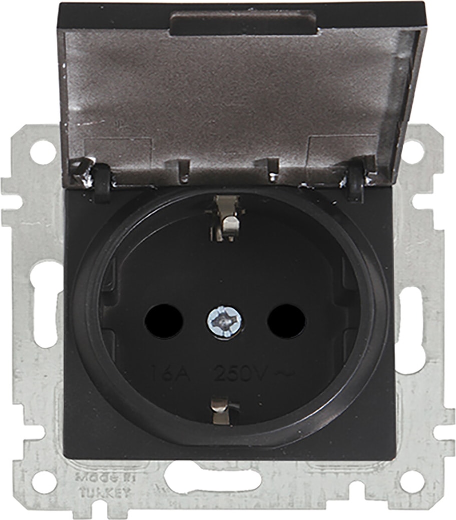 Mek Tuş Kapaklı Topraklı Priz Siyah
