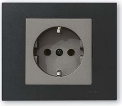 Grano Metalik Topraklı Priz Antrasit + Siyah Çerçeve