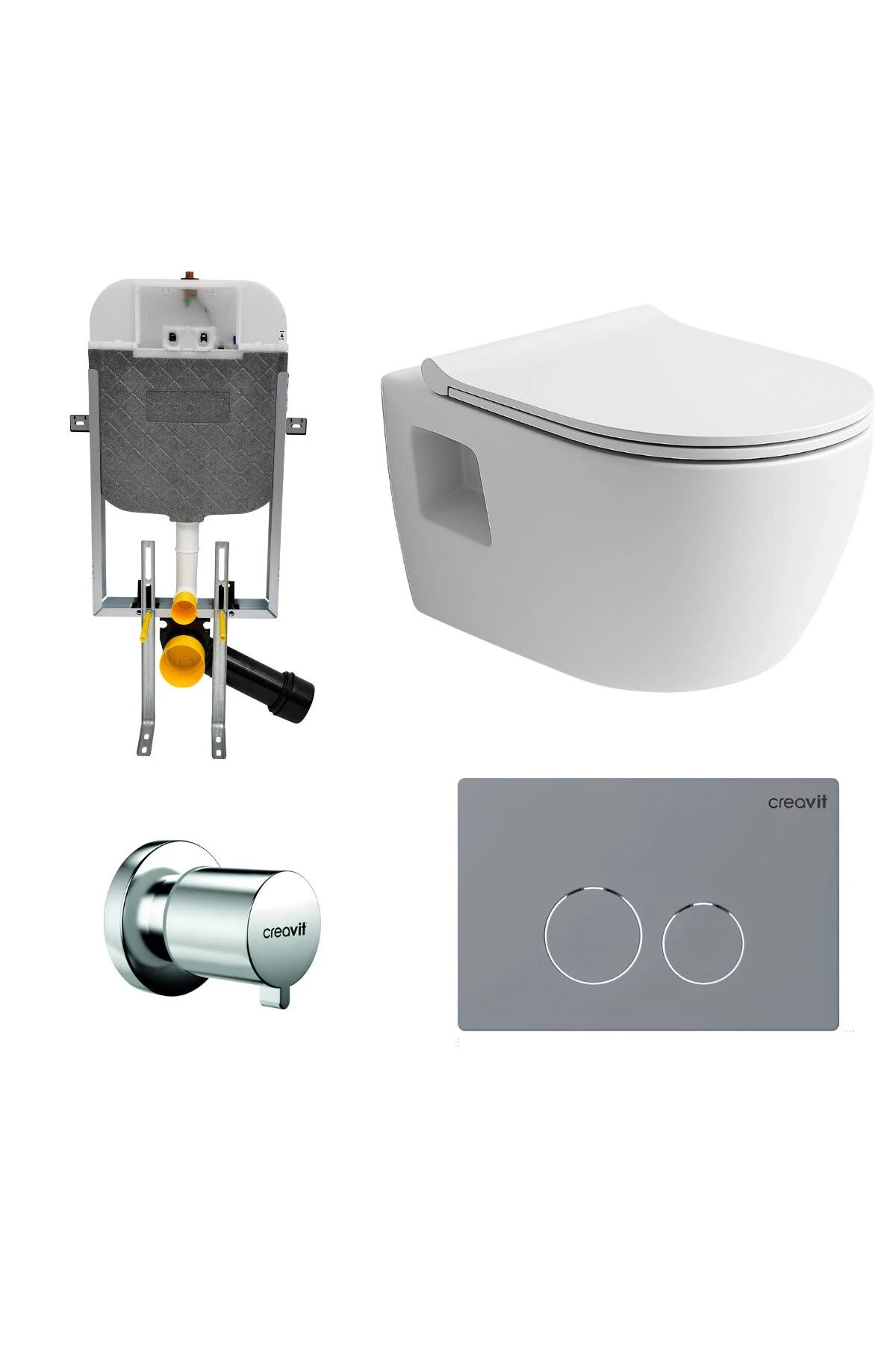 Turavit Rondo Kanallı Beyaz Asma Klozet RND5508, Nkp Yavaş Kapak, Terra Gömme Rezervuar Set