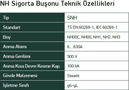 SNH00I0160 Çift Göstergeli Bıçaklı Sigorta 125A 120kA