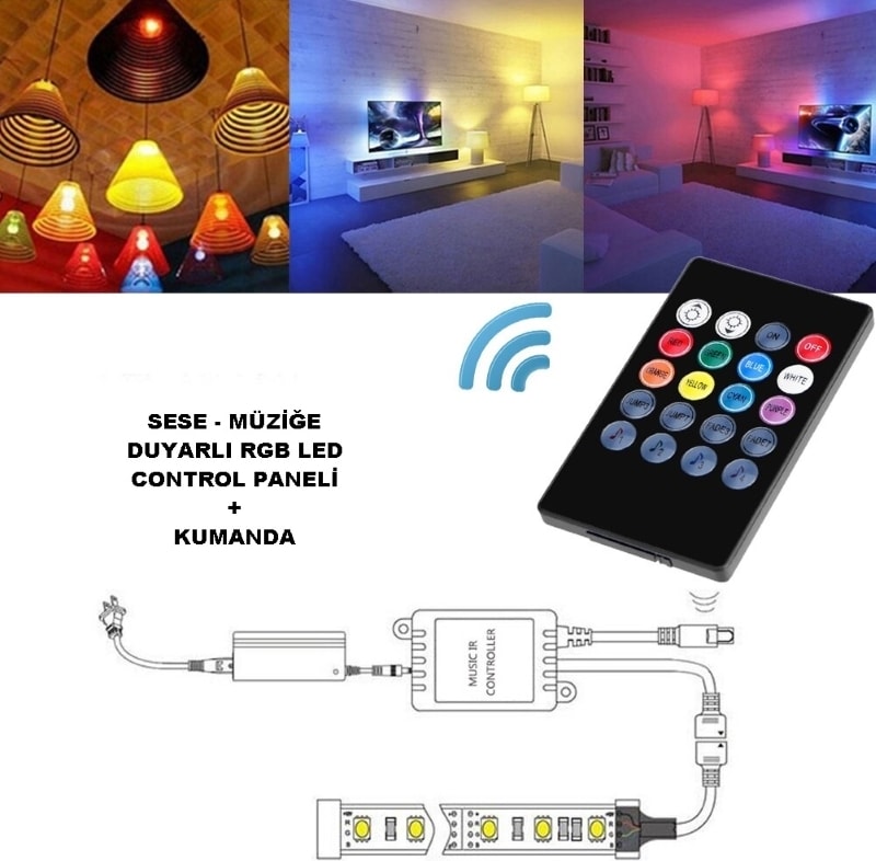 Müziğe /sese Duyarlı Rgb LED Kontrol Paneli + Kumanda – 20 Tuşlu