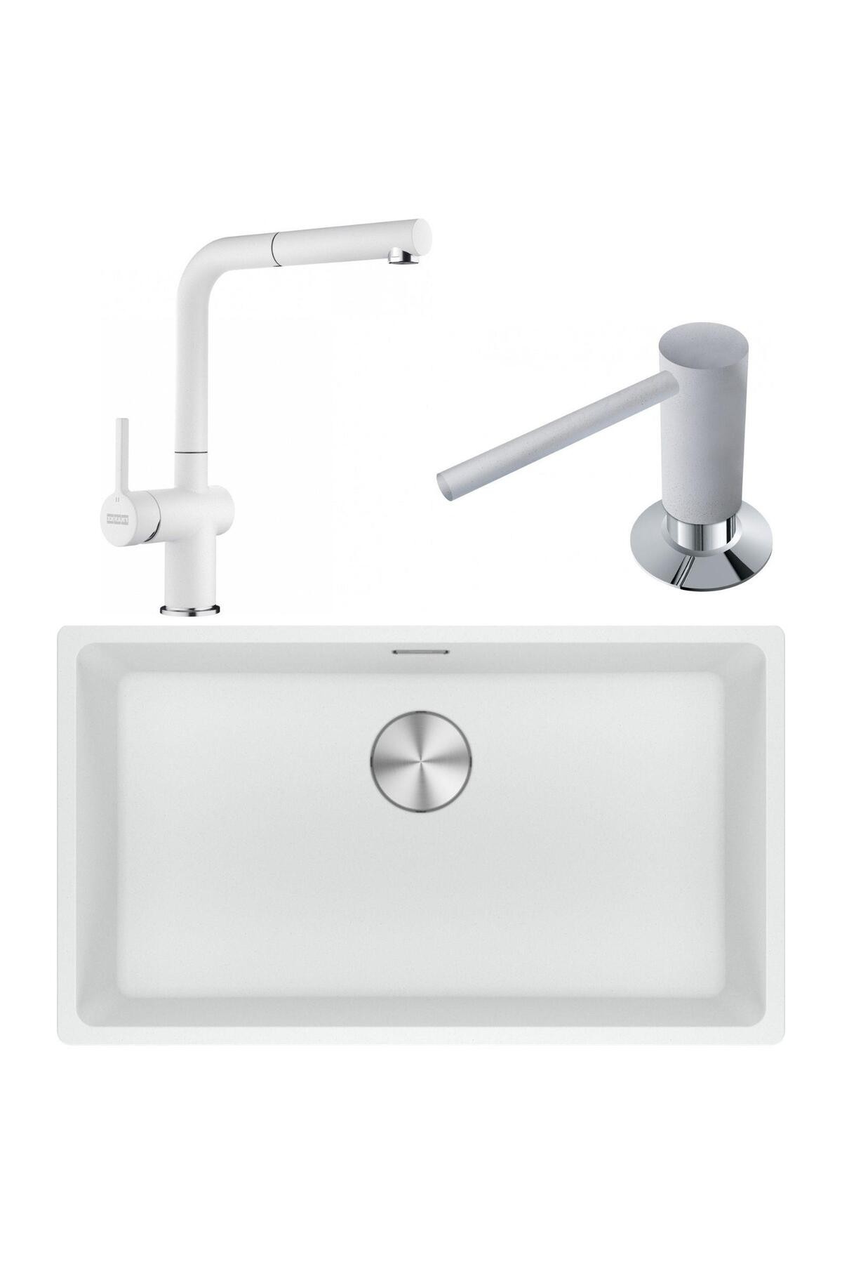 Maris MRG 110-72 Granit Eviye-Active Plus Doccia 2.0 Armatür-Sıvı Sabunluk Üçlü Set Bianco