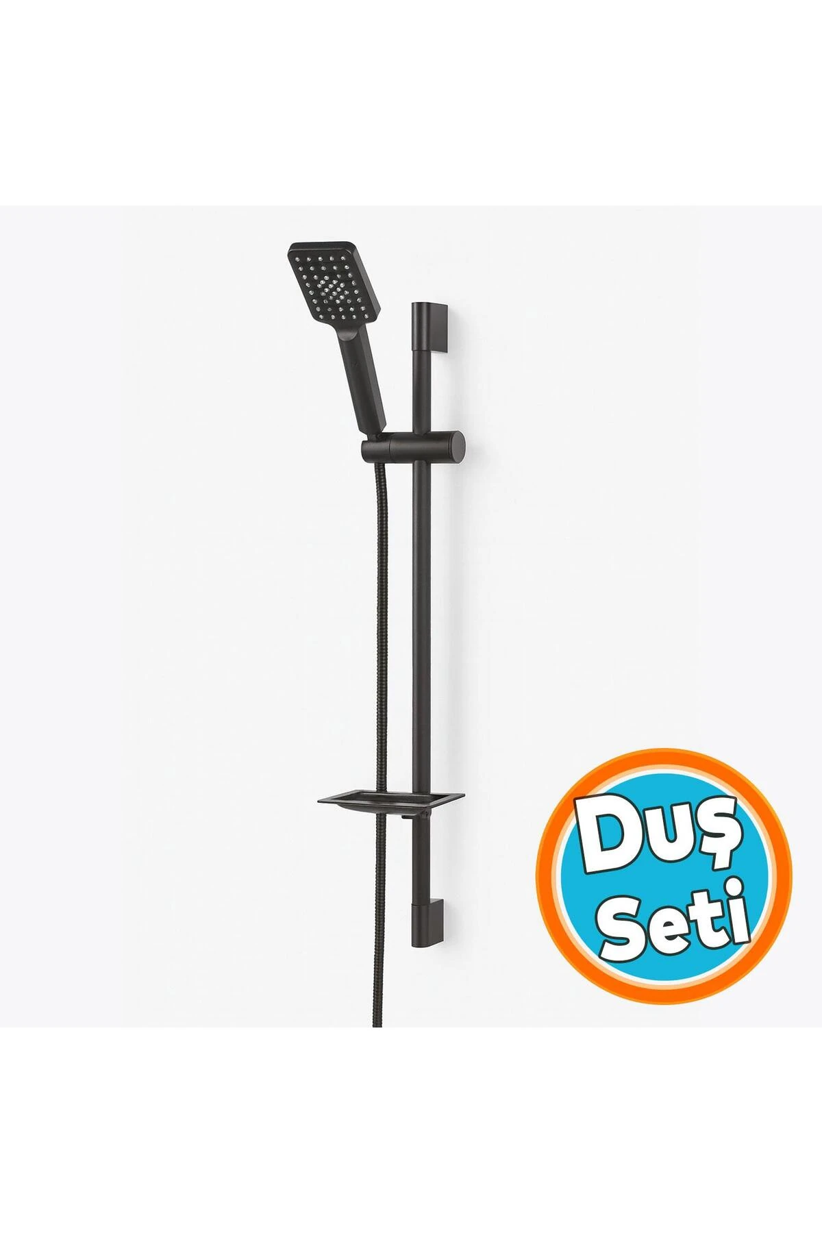 Siyah Sürgülü Duş Seti Kare Başlıklı Düğmeli El Duşu Hortumu Tutacağıyla Modern Lüks Banyo Takımı