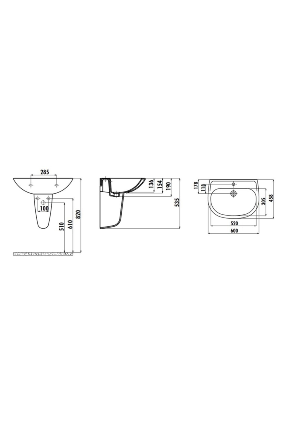 Sd060 Sedef Yarım Ayak Lavabo 45x60 Cm Beyaz