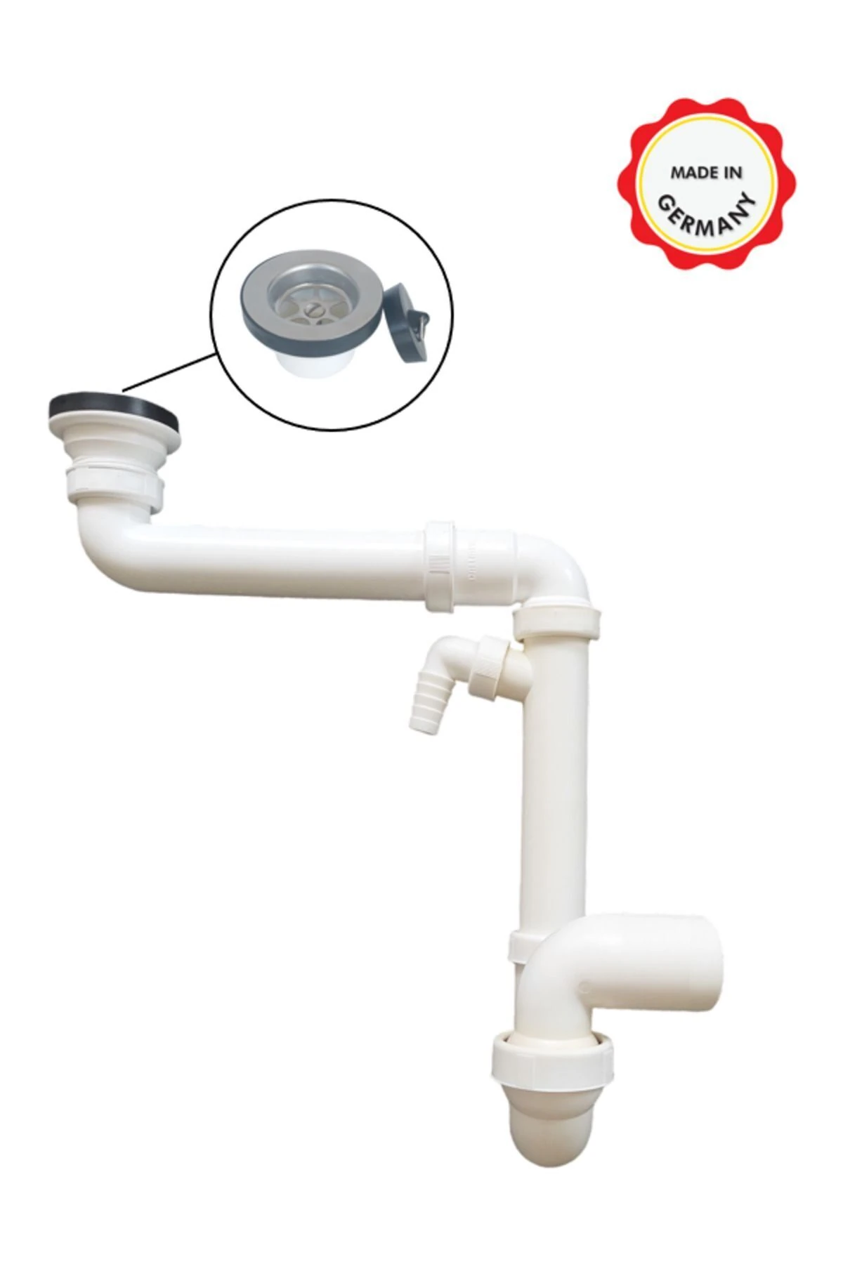 Yer kazandıran lavabo sifonu evye sifonu, delikli süzgeçli, 50lik çıkış, koku önleyici gider borulu