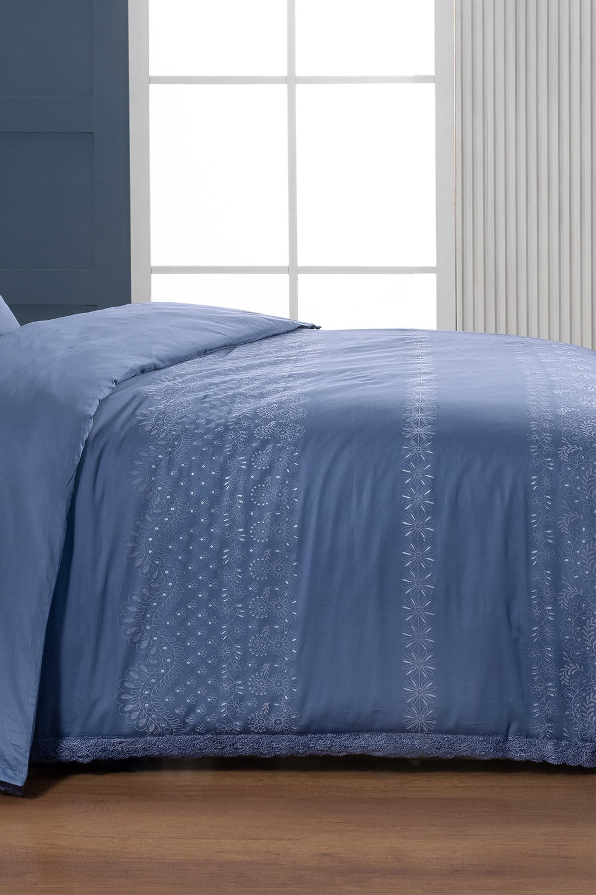 Perry Mavi King Size (Battal Boy) %100 Pamuk Saten "300 TC" Nevresim Takımı