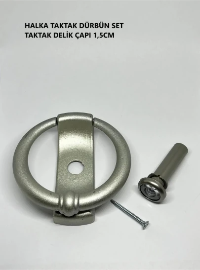 Dürbünlü Çelik Kapı Halka Model Taktak Tokmağı Delik Çapı 1,5cm Renk: Saten
