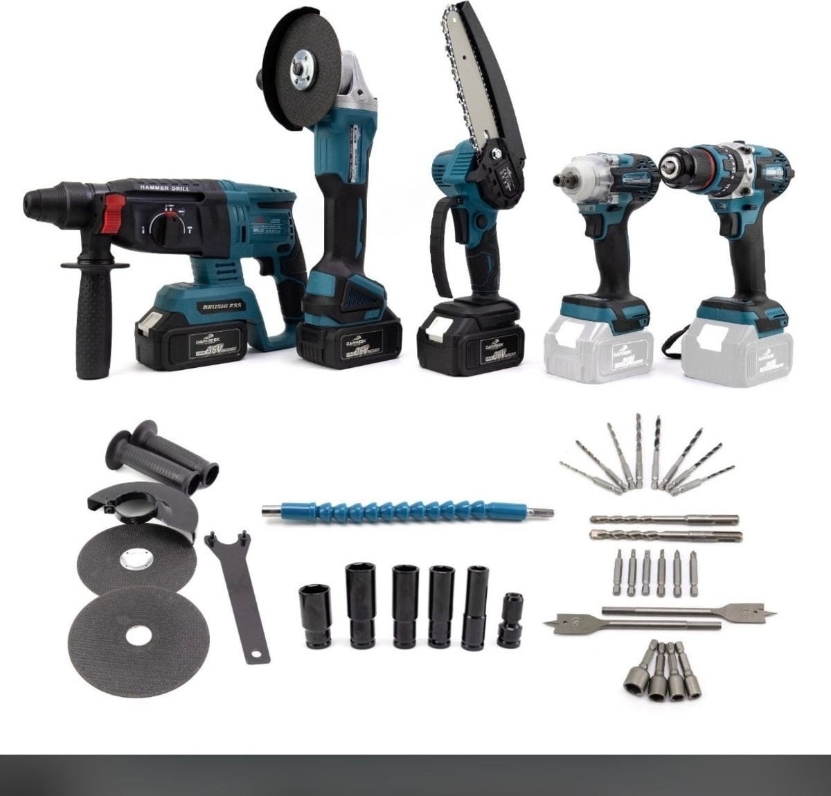 Dawreek Akülü 5-Li Set Vidalama & Torklu & Taşlama & Hilti & Zincirli Testere