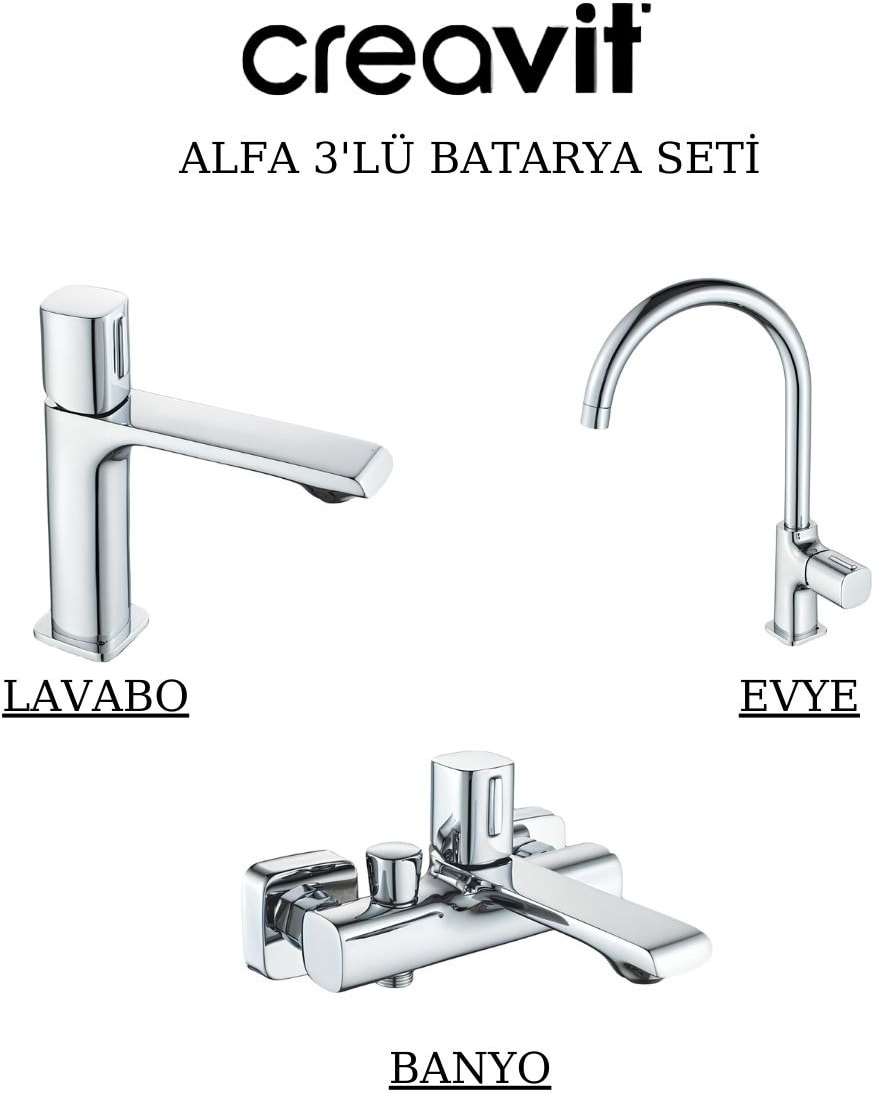 CREAVİT Alfa Batarya Seti 3’lü Banyo-Lavabo-Eviye
