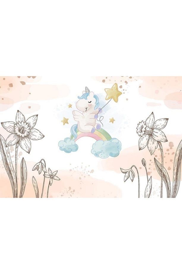 Çiçekler Arasında Unicorn Çocuk Odası Kendinden Yapışkanlı Duvar Folyosu