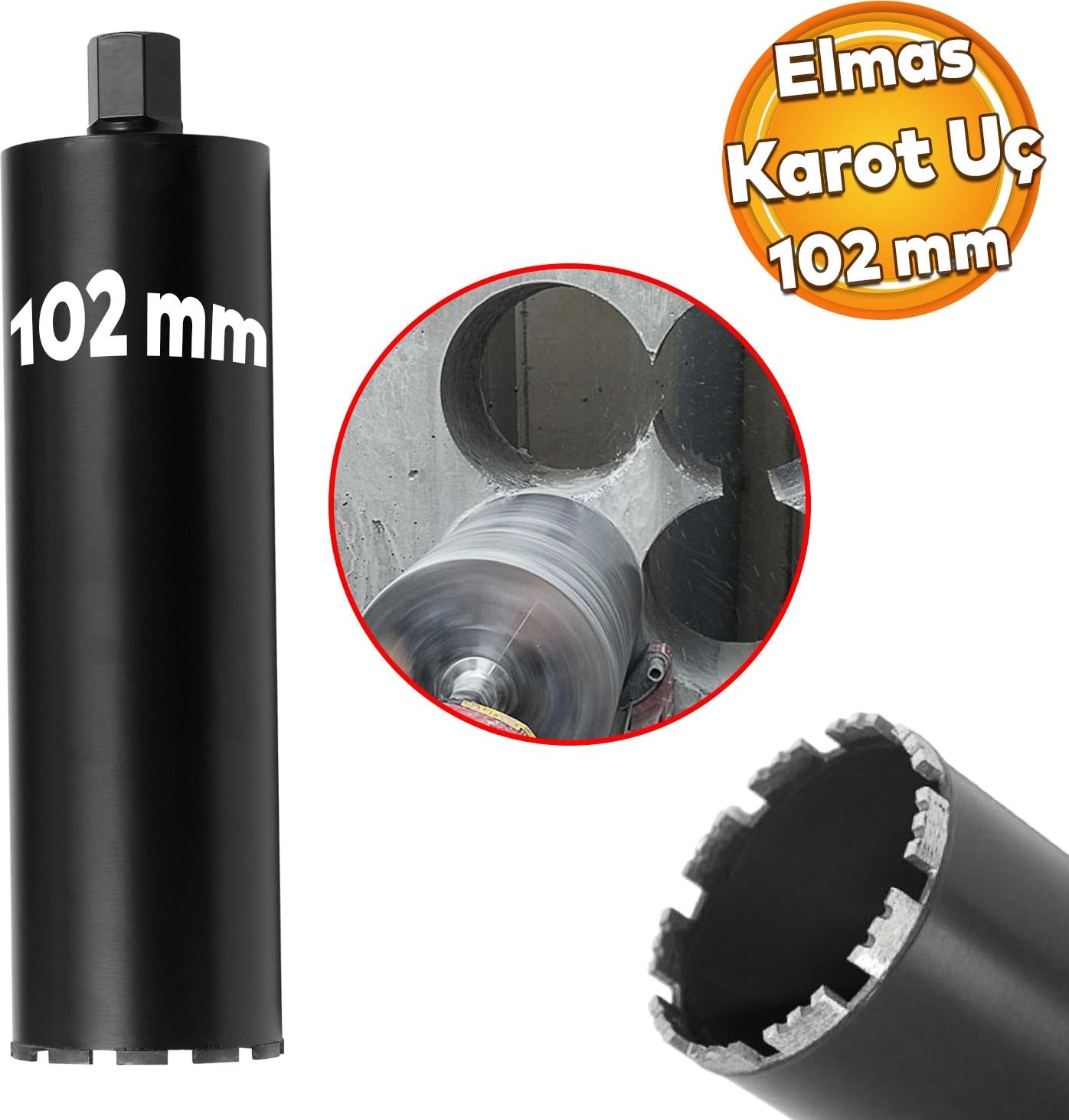 Elmas Karot Ucu 102 mm Shun Beton Zemin Duvar Delme Delik Açma Panç Aparat Uç Deprem Numune Al Test