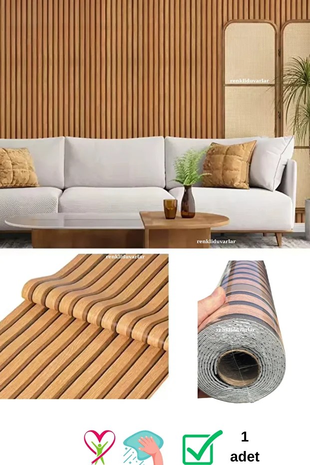 60cm x 280cm 1 Adet Kendinden Yapışkanlı Koyu Kahverengi Lambiri Desenli Duvar Paneli Kağıdı GS8005