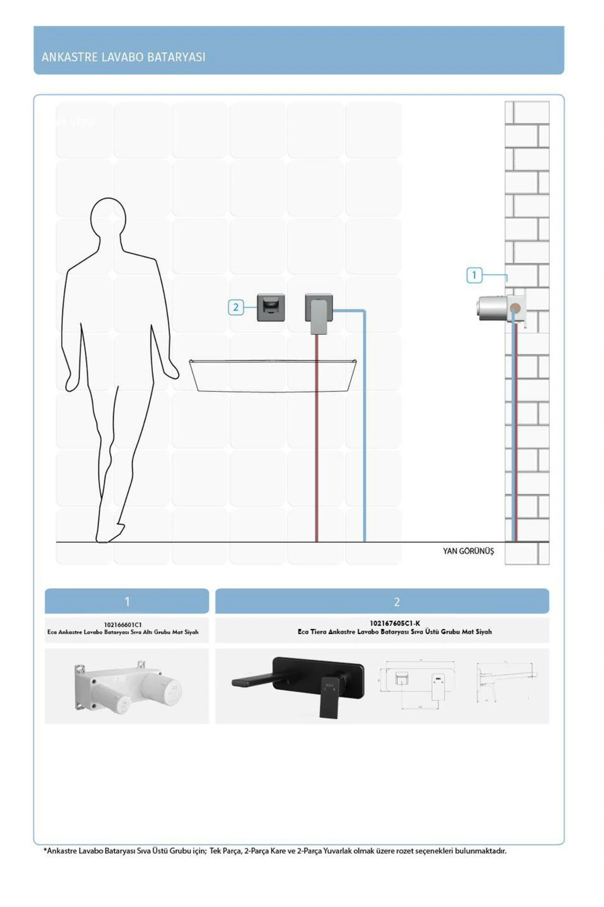 Tiera Ankastre Lavabo Bataryası Mat Siyah Set (102167605C1-K+102166601C1)