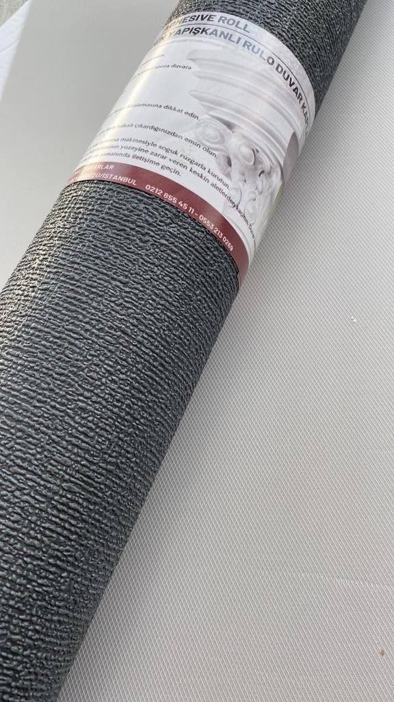 50X280CM(1,4M2) Koyu Gri Dekor Isı ve Ses Yalıtım Yapışkanlı Duvar Kağıdı Dokulu Esnek Silinebilir