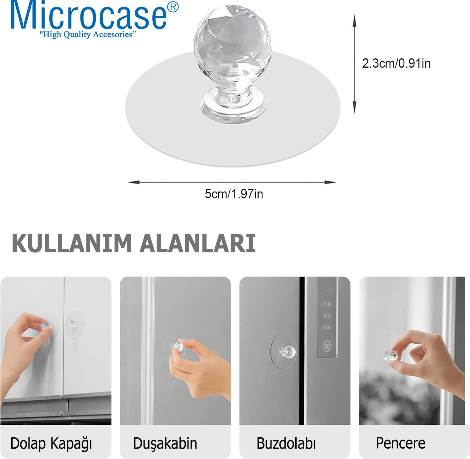 Kendinden Yapışkanlı Kristal Topuzlu Çekmece Raf Dolap Pencere Vb İçin Tutacak Kulp- AL4760 4 Adet