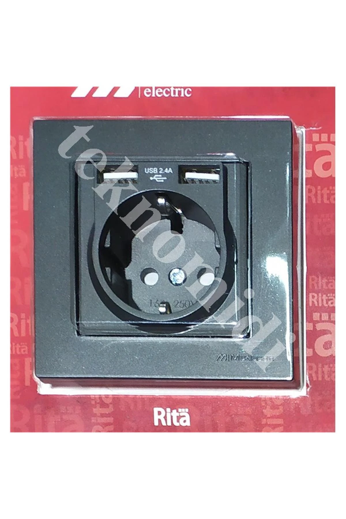 Füme Renk 2.4 A Usb Şarjlı Topraklı Priz