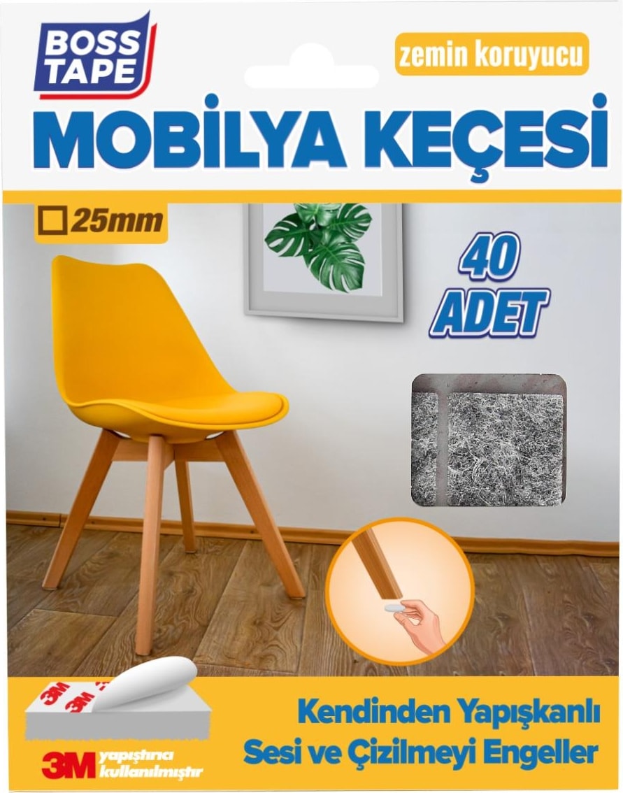 3M Yapışkanlı 40 Adet 25MM Kare Gri Mobilya Sandalye Masa Ayağı Keçesi