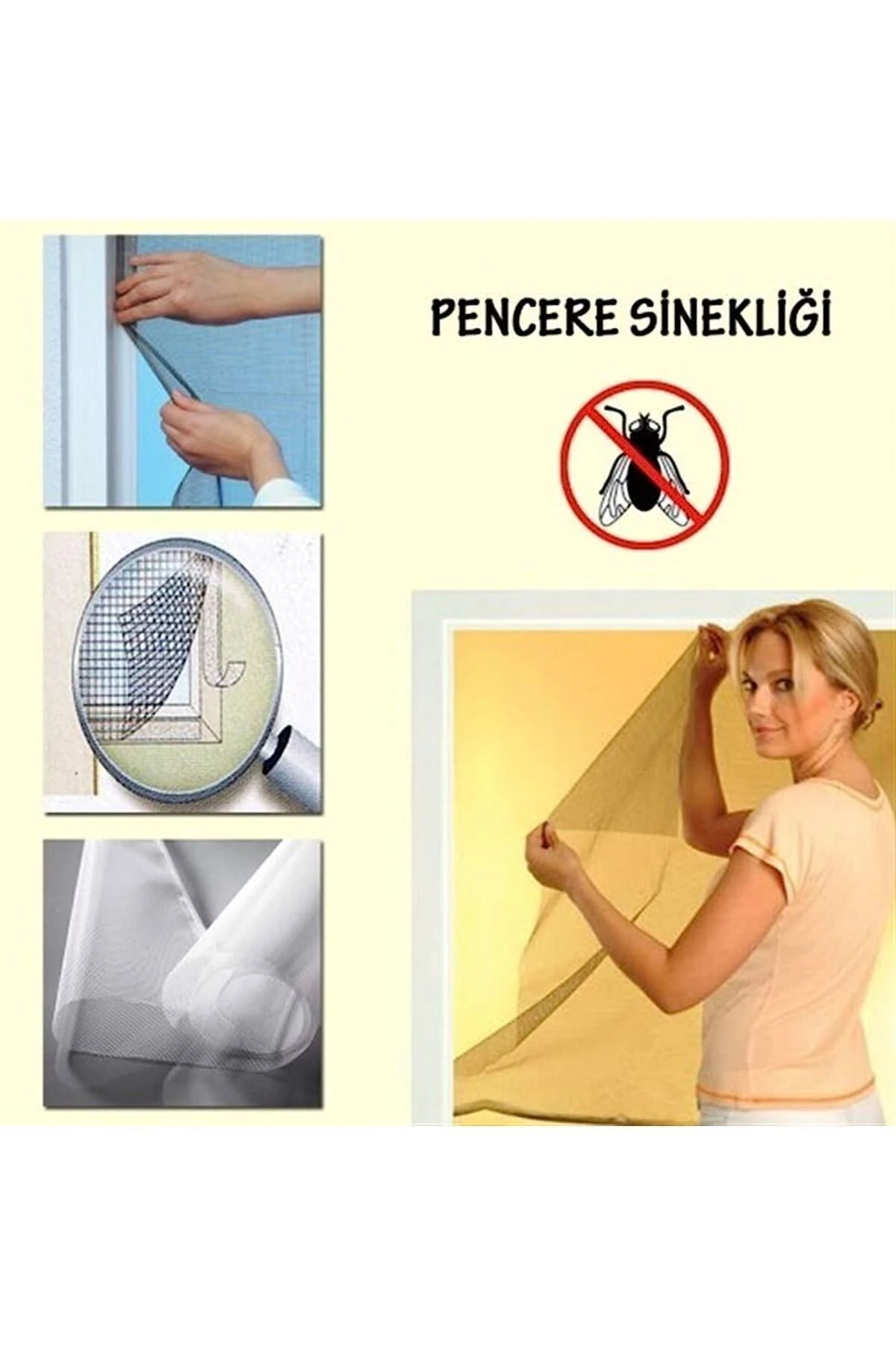 75x125 Cm Pencere Sinekliği Tül Sineklik Cam Kapı Kara Sinek Koruyucu Yapışkanlı Cırtlı Pratik Sinek