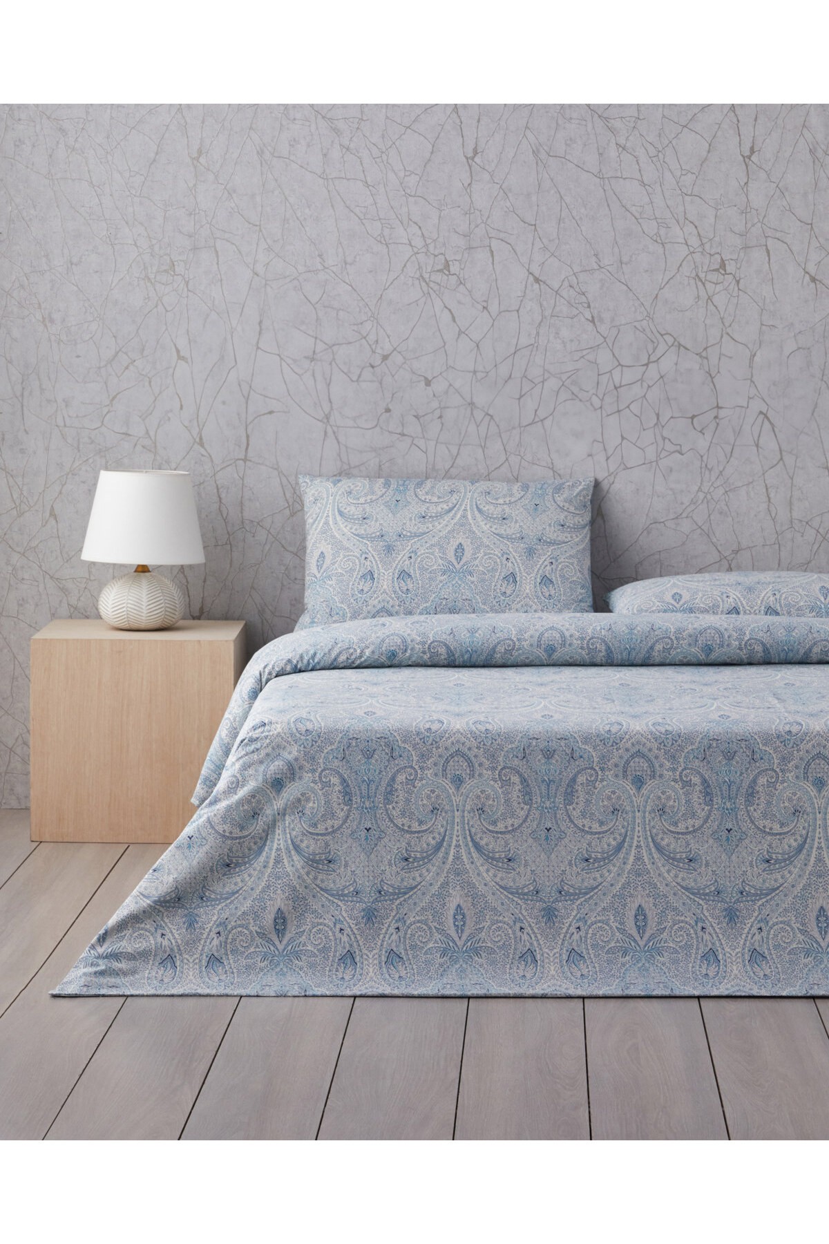 Boho Chic Pamuk Çift Kişilik Nevresim Takımı 200x220 cm Mavi