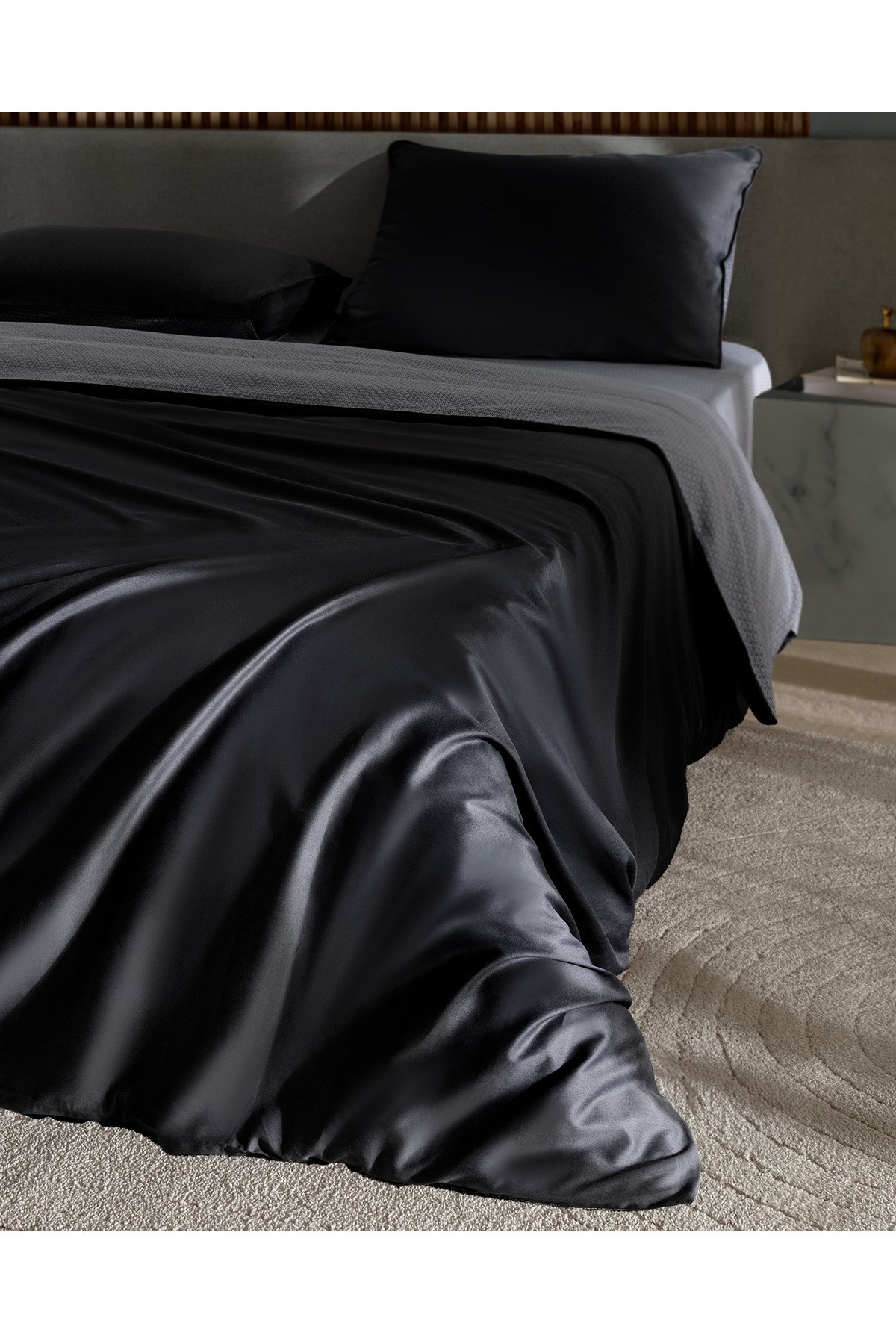 Vachel King Size %100 Pamuk Baskılı Saten Nevresim Takımı - Antrasit